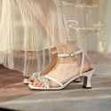 Summer European and American simple Rhinestone open toe high-heeled sandals 2021 new thick heel Korean one line buckle fairy style