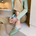 2020 new women's shoes metal fastener Baotou half slipper women's flat bottomed lazy Muller sandal cowhide square Sandal 
