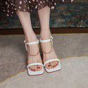 Summer French retro one line sandals 2021 new fairy style open toe high heels thick heels