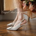 2021 summer Rhinestone Baotou sandals female pointed elegant metal buckle cowhide fine heel high heels fairy style 