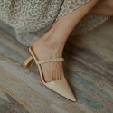 2020 calfskin pointed calf Mid Heel thin heel half slipper Xia Xin Baotou profiled heel high heel sandal women's shoes 