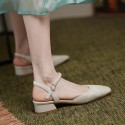 2021 summer new fairy style Baotou one line buckle flat sandals square head pearl low heel Mary Jane single shoes 