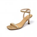 2021 spring and summer new one pearl frosted high-heeled sandals simple sexy temperament one line buckle shoes 