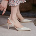 2021 new French one line buckle with thin heel pointed shallow mouth high heels summer hollow Baotou women's sandals 