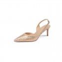 2021 new French one line buckle with thin heel pointed shallow mouth high heels summer hollow Baotou women's sandals 