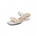 Sandals 2021 new fairy fashion simple soft sole one shoe two flowers transparent thick heel one word slippers 