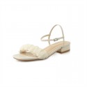2021 summer new sandals fairy wind gauze sandals round head low heel square head ins Korean style one-sided belt shoes 
