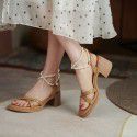 Ximan 2021 summer new cowhide pearl cross belt thick soled sandals fairy style high heels 