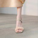 Ximan 2021 summer new one line mesh sandals women's thin heels retro temperament fairy style square head high heels 