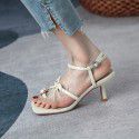 Ximan 2021 summer new sandals women's summer thick heels fashion fairy style open toe bow pearl high heels 