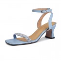 2021 spring and summer new one simple lady high-heeled sandals with square head and open toe one line buckle women's sandals 