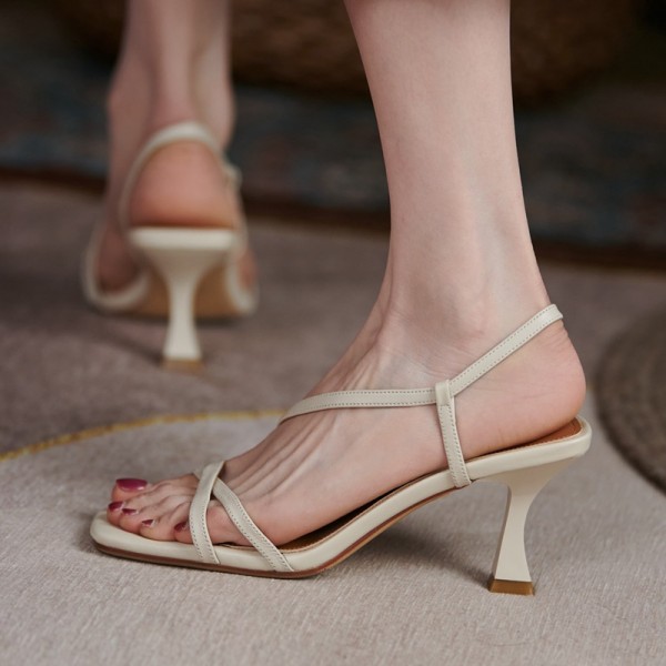 2021 spring and summer new Korean one line sandals female summer high heels fairy style thin heel comfortable thin belt shoes 