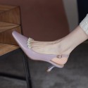 2021 spring and summer new Baotou sandals women's simple pearl purple middle heel thin heel back trip strap simple women's shoe buckle 