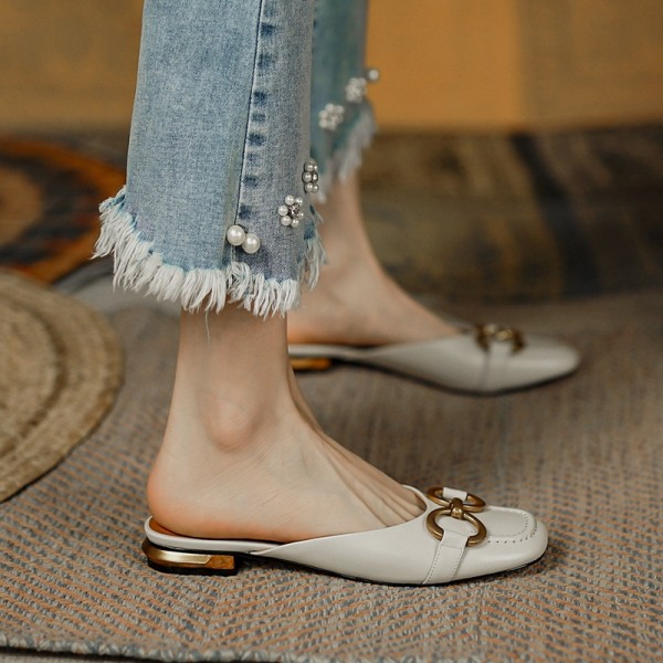 French retro Baotou slippers women's summer outer middle heel 2021 new square head lazy Muller flat heel half support 