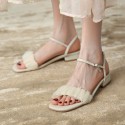 2021 summer new sandals fairy wind gauze sandals round head low heel square head ins Korean style one-sided belt shoes 