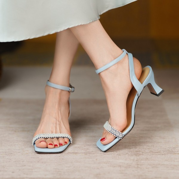 2021 spring and summer new one simple lady high-heeled sandals with square head and open toe one line buckle women's sandals 