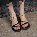 New open toe sandals in summer 2021 women's Retro thick heel high heels sweet pearl one-line belt women's sandals 