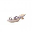 Ximan 2021 summer new small fresh flower cover toe woven one-sided belt purple sun series, wearing beach high heels 