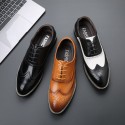 Remblock carved pointed leather shoes black and white stitched business leather shoes men's foreign trade large leather shoes