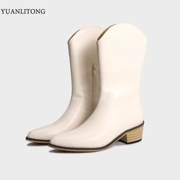 2021 winter aiming at the same high tube women's pointed thick heel side zipper sewing Knight boots Western Cowboy women's shoes 