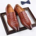 New British pointed men's shoes leather shoes business low top shoes classic set single shoes fashion crocodile pattern trendy shoes