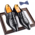 New British pointed men's shoes leather shoes business low top shoes classic set single shoes fashion crocodile pattern trendy shoes