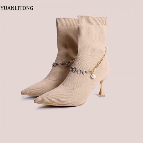 2021 new yuanlitong popular pointed fashion socks boots fashion women's shoes high heels casual women's flying woven boots