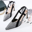 2021 summer new style small pointed lattice fashion high-heeled sandals bow women's sandals versatile almond shoes women's sandals 