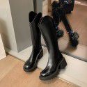Yuanlitong v-mouth pointed Western Cowboy Boots inside high brown boots women's knee high thick heel boots women