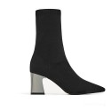 2021 square thick heel pointed fashion socks Boots Black 7cm high heel casual women's short boots from the source factory 