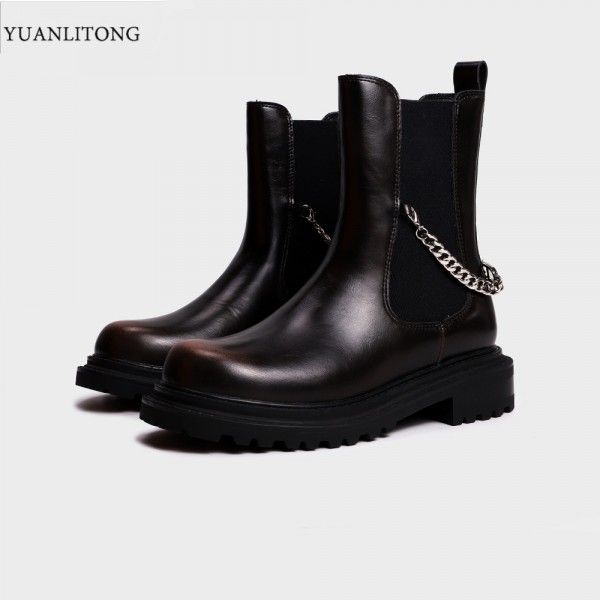 2021 winter new gradient same Chelsea thick heel chimney boots women's metal chain net red same women's Boots 