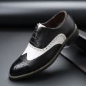 Remblock carved pointed leather shoes black and white stitched business leather shoes men's foreign trade large leather shoes