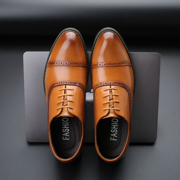 British business dress casual leather shoes men's pointed lace up versatile leather shoes cross-border large leather shoes men's one hair style