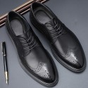 Brock carved casual men's leather shoes Korean fashion business pointed leather shoes British formal men's shoes