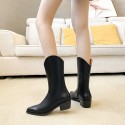 2021 winter aiming at the same high tube women's pointed thick heel side zipper sewing Knight boots Western Cowboy women's shoes 