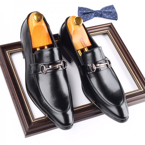 Leather shoes men's British pointed new business dress men's shoes trend one step on youth fashion men's shoes one hair substitute