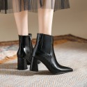 2021 new pointed thick heel elastic boots black super fiber socks boots thin boots high heels middle short boots women's Boots