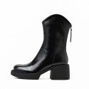 Yuanlitong French retro western cowboy boots women's versatile breathable thick heels high heels soft leather back zipper short boots women's shoes