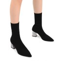 2021 square thick heel pointed fashion socks Boots Black 7cm high heel casual women's short boots from the source factory 