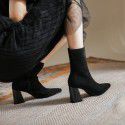 Yuanlitong 2021 winter new SW square head square heel elastic short boots women's socks boots bare boots autumn pointed head thin women's Boots