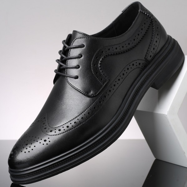 Brock carved casual men's leather shoes Korean fashion business pointed leather shoes British formal men's shoes