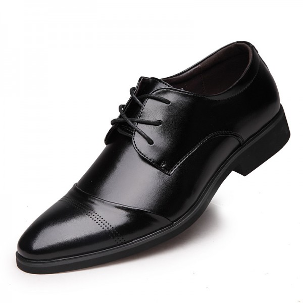 A business casual men's leather shoes, pointed lace up men's single shoes, Amazon wishlazada