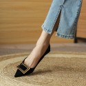 988-3 net red French girls' soft leather high heels thin heels pointed temperament buckle work single shoes two wear heel