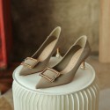 988-3 net red French girls' soft leather high heels thin heels pointed temperament buckle work single shoes two wear heel