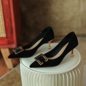 988-3 net red French girls' soft leather high heels thin heels pointed temperament buckle work single shoes two wear heel