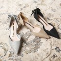 778-26 Korean chic gradient Sequin high heels women's pointed thin heels middle heel bow back single shoes hollow out