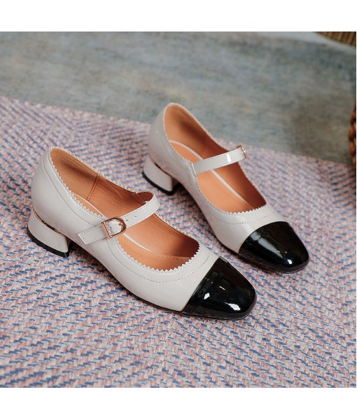 Retro small fragrance Mary Jane shoes 2021 new style square head thick heel single shoes women's patent leather French high heels single shoes