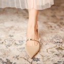 339-15 pearl herringbone belt high heels women's 2021 new spring French pointed single shoes elegant bow