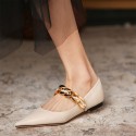 2021-88 retro pointed shallow mouth metal chain single shoe flat bottom comfortable grandma shoes Mary Jane shoes elastic belt 