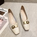 Korean metal button square head high heels women's shoes spring and summer 2021 new thick heels women's simple commuter high heels